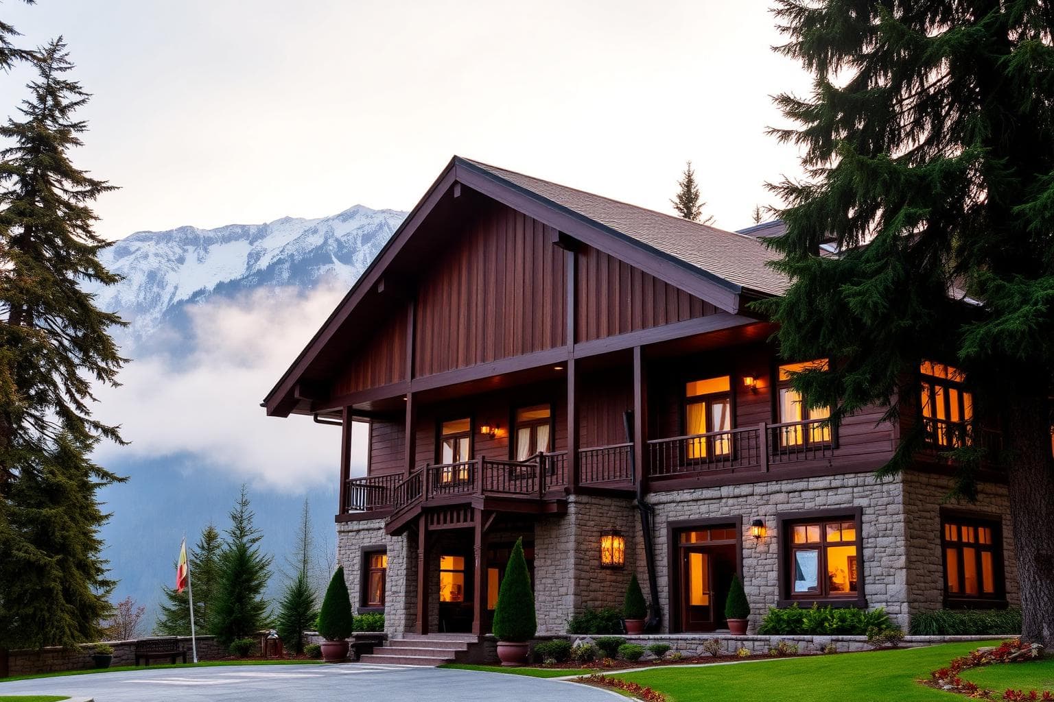 Livin Hub Hotel surrounded by deodar pines and snow peaks in Dalhousie